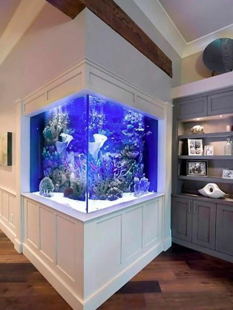 Acuario de vidrio de esquina