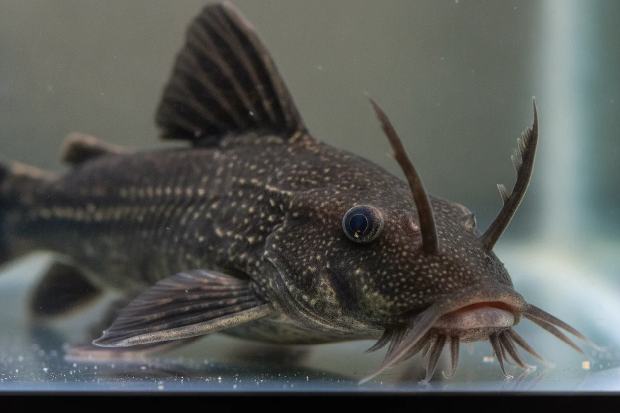 Cabeza de un ancistrus macho con el ramo de tentáculos ramificados característico sobre el morro