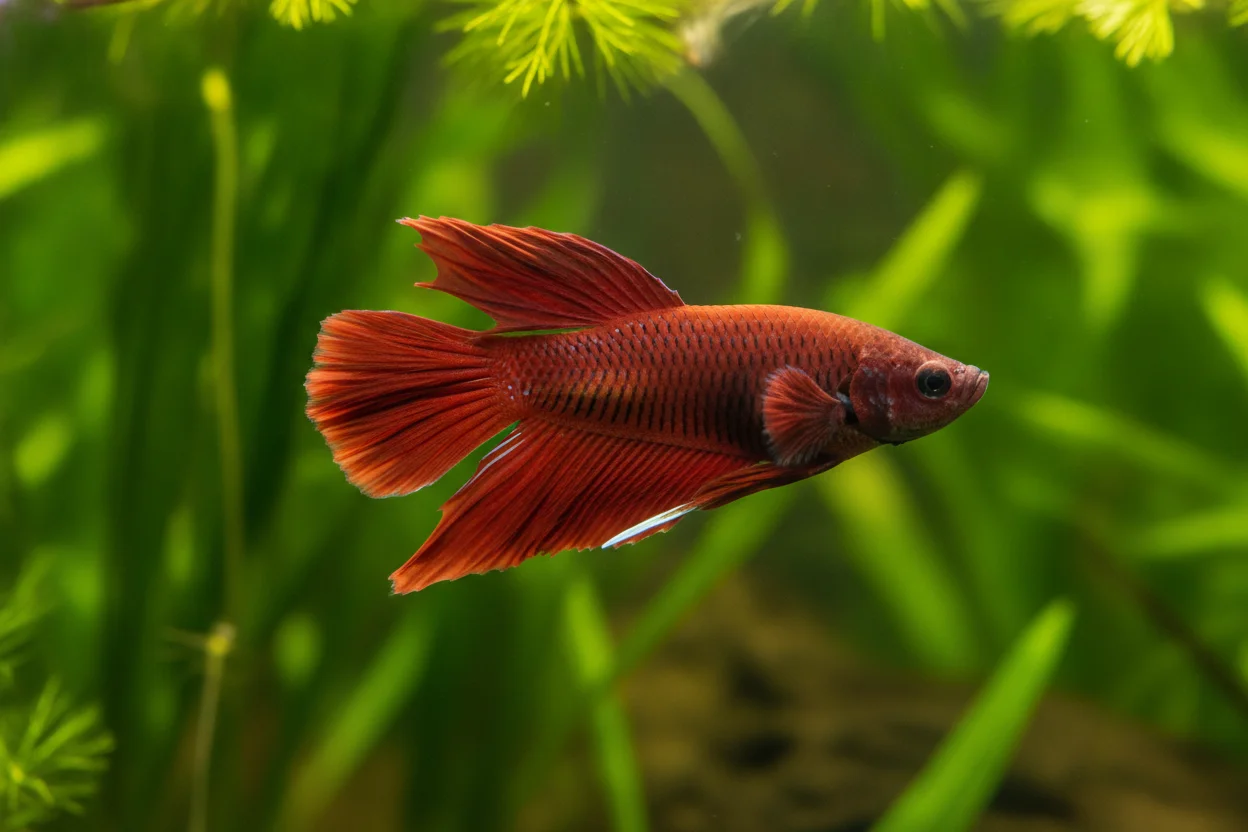 Pez betta rojo de cola delta triangular