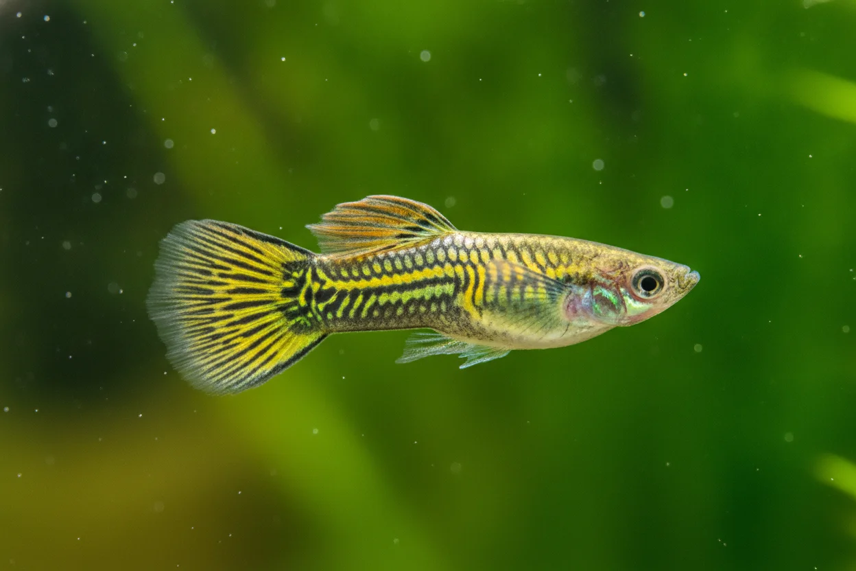 Guppy cobra con patrón reticulado de red en el cuerpo similar a piel de serpiente