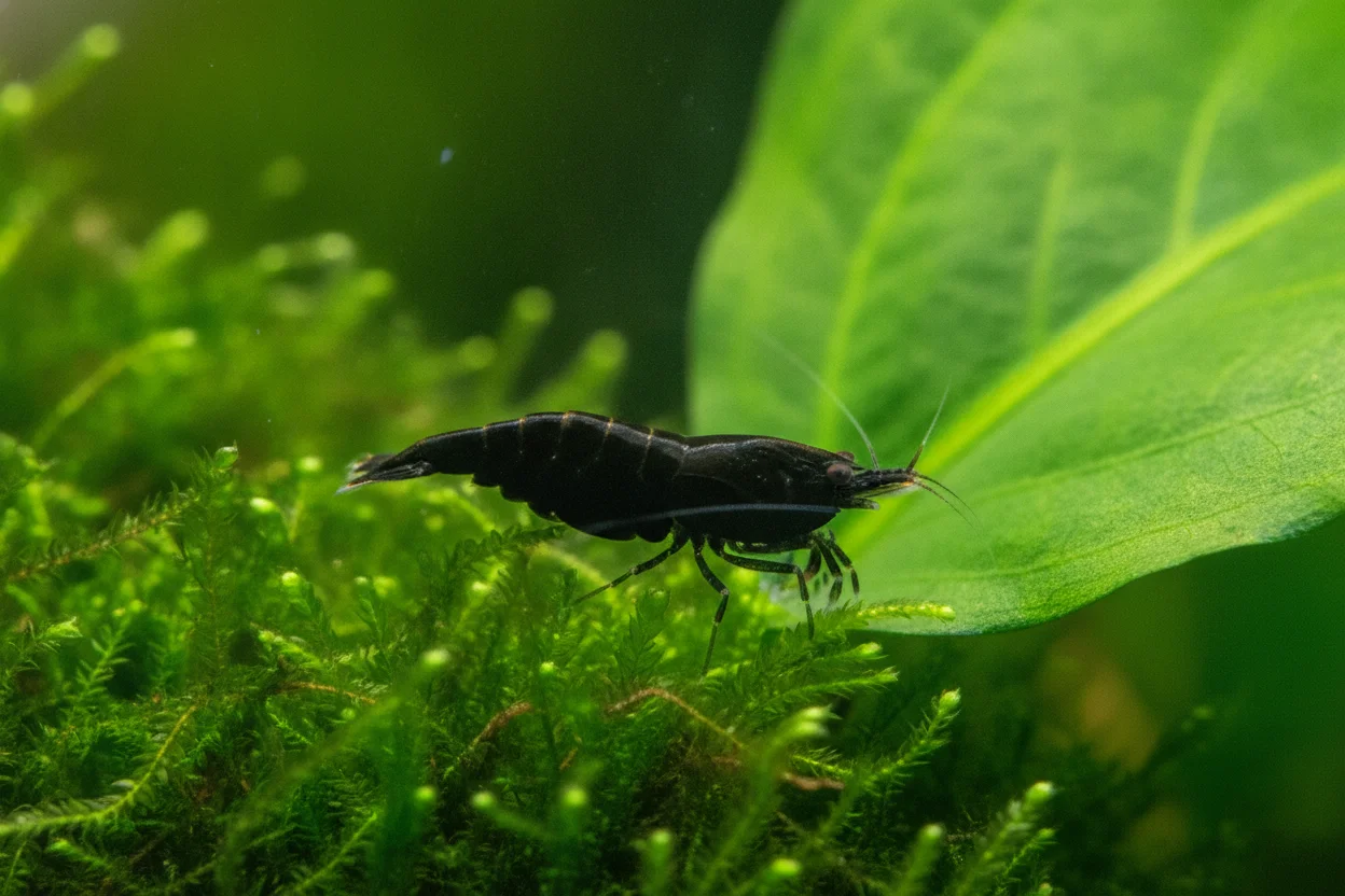 Gamba neocaridina black rili de color negro intenso