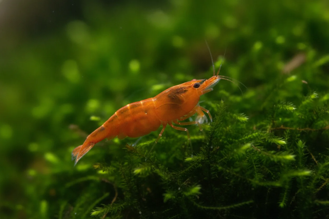 Gamba neocaridina orange sakura de color naranja intenso