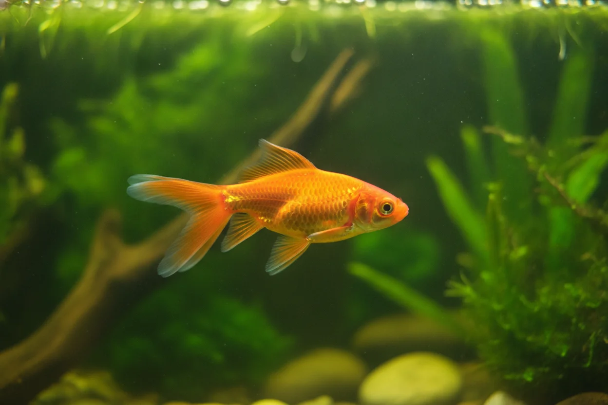 Goldfish cometa naranja con cola larga bifurcada