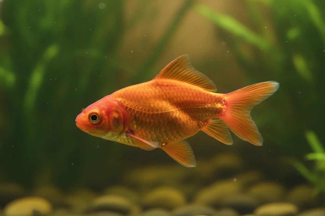 Goldfish común naranja de cuerpo alargado y aletas cortas
