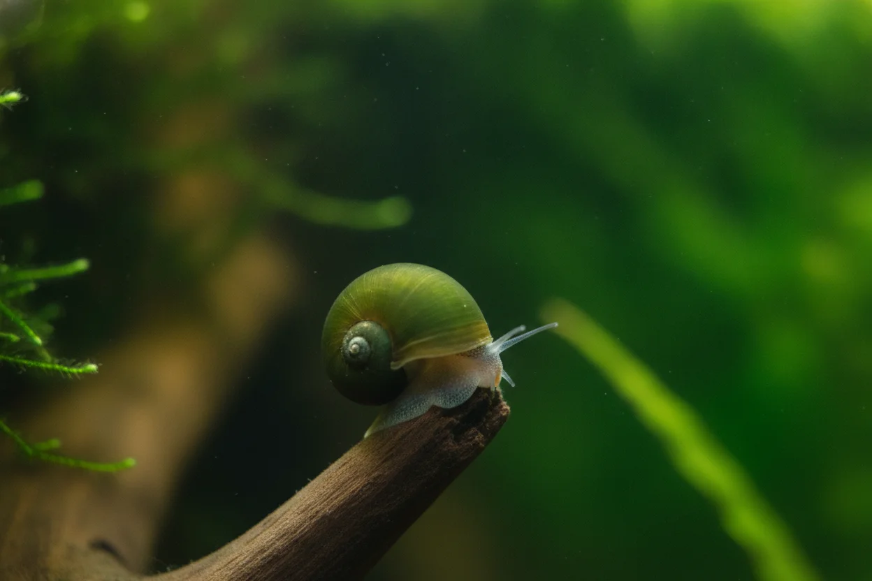 Caracol neritina olivo de concha lisa verdosa sin dibujo